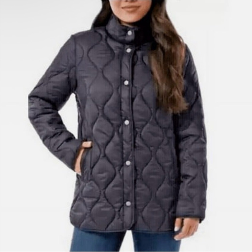 NWT 32 Degrees Women S Quilted Mockneck Lined Snap Jacket Coat Navy - Picture 6 of 7